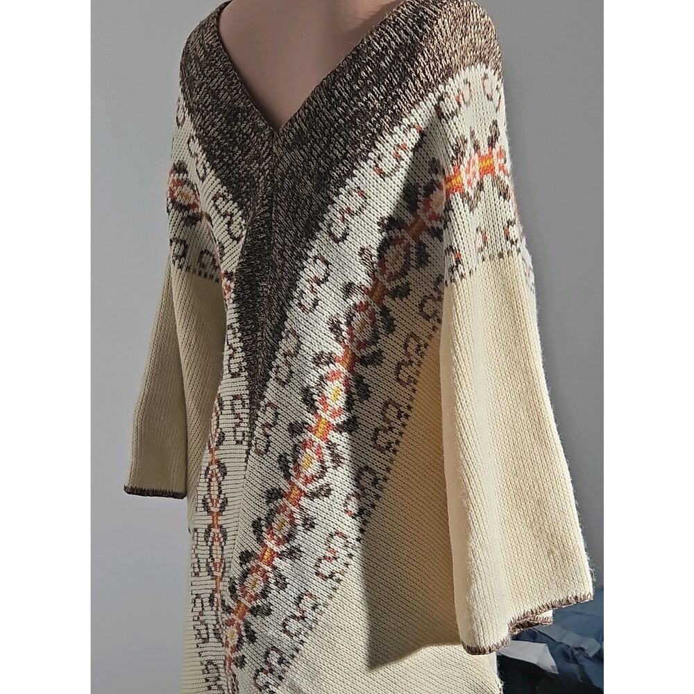 TURBRIDGE Roosevelt Women's Knit Pullover Sweater Geometric V-Neck Cream Brown - Picture 12 of 12